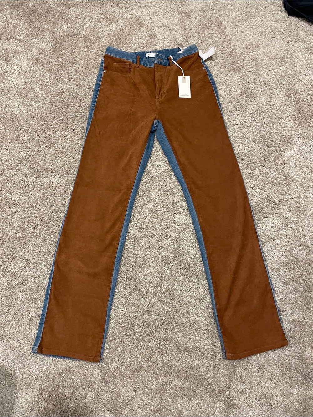 Good American Two-Tone Brown and Blue Corduroy Jeans